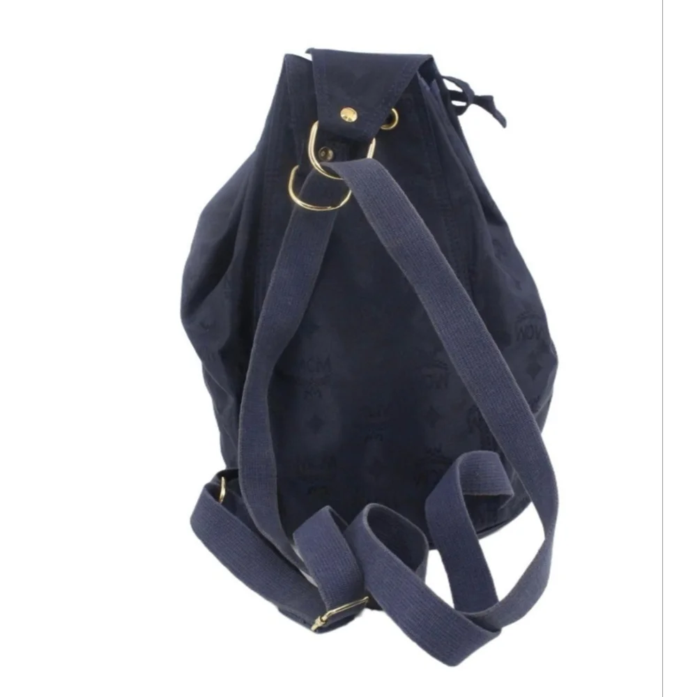 MCM Navy Monogram Drawstring Backpack 12.6”x12.6”x8.7”